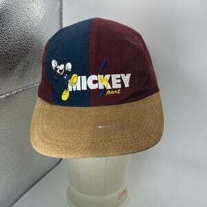 Vintage Disney Mickey‎ Unlimited Sport 90s 4-Panel Corduroy Hat Cap Maroon Blue